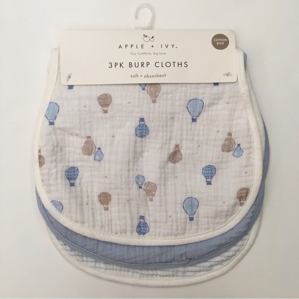 Baby Burp Cloths Cotton Hot Air Balloon Theme Soft Absorbent NEW | Apple + Ivy